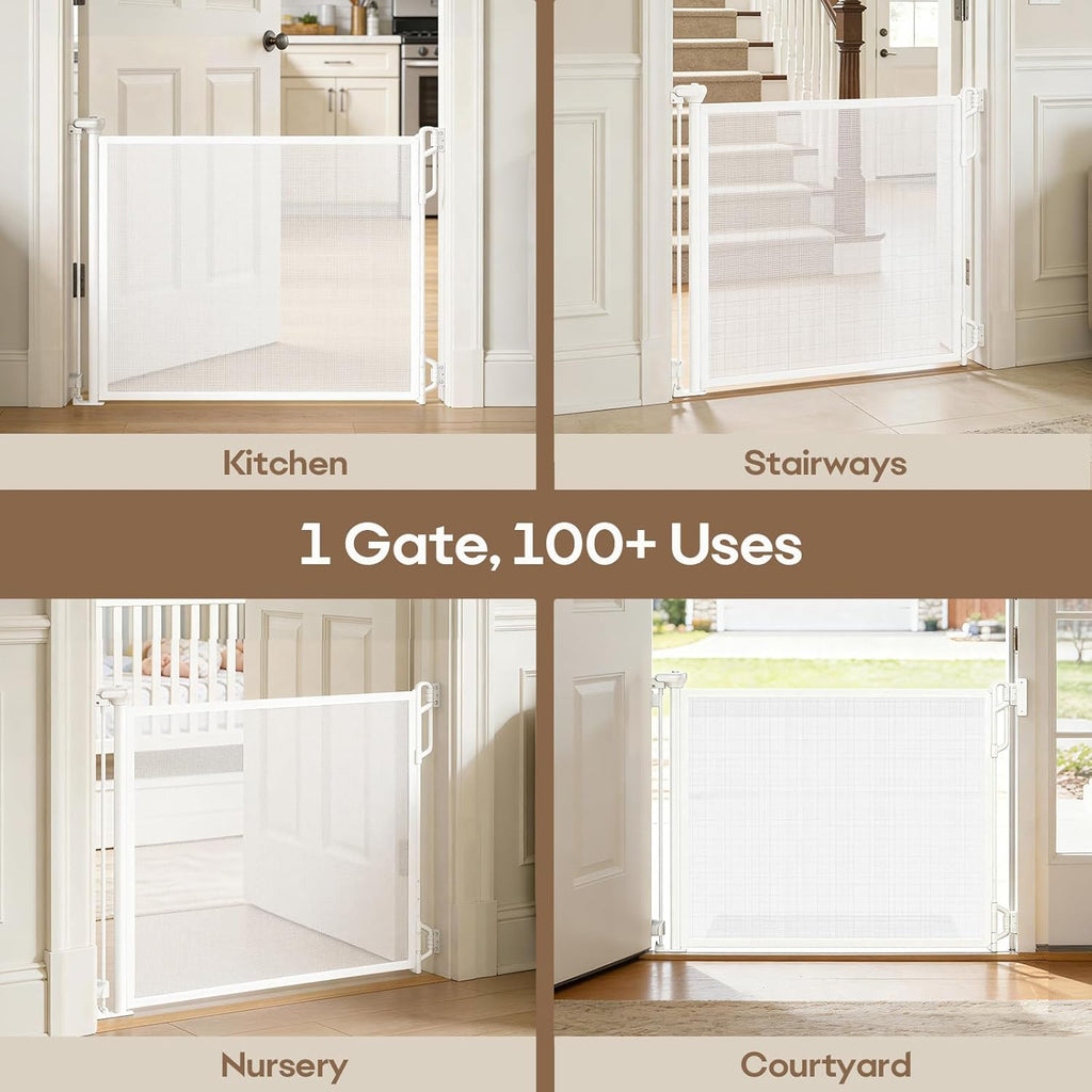 Retractable Safety Baby Gate or Mesh Dog Gate,Durable Portable Mesh Retractable Gate,Easy to Use for Stairs