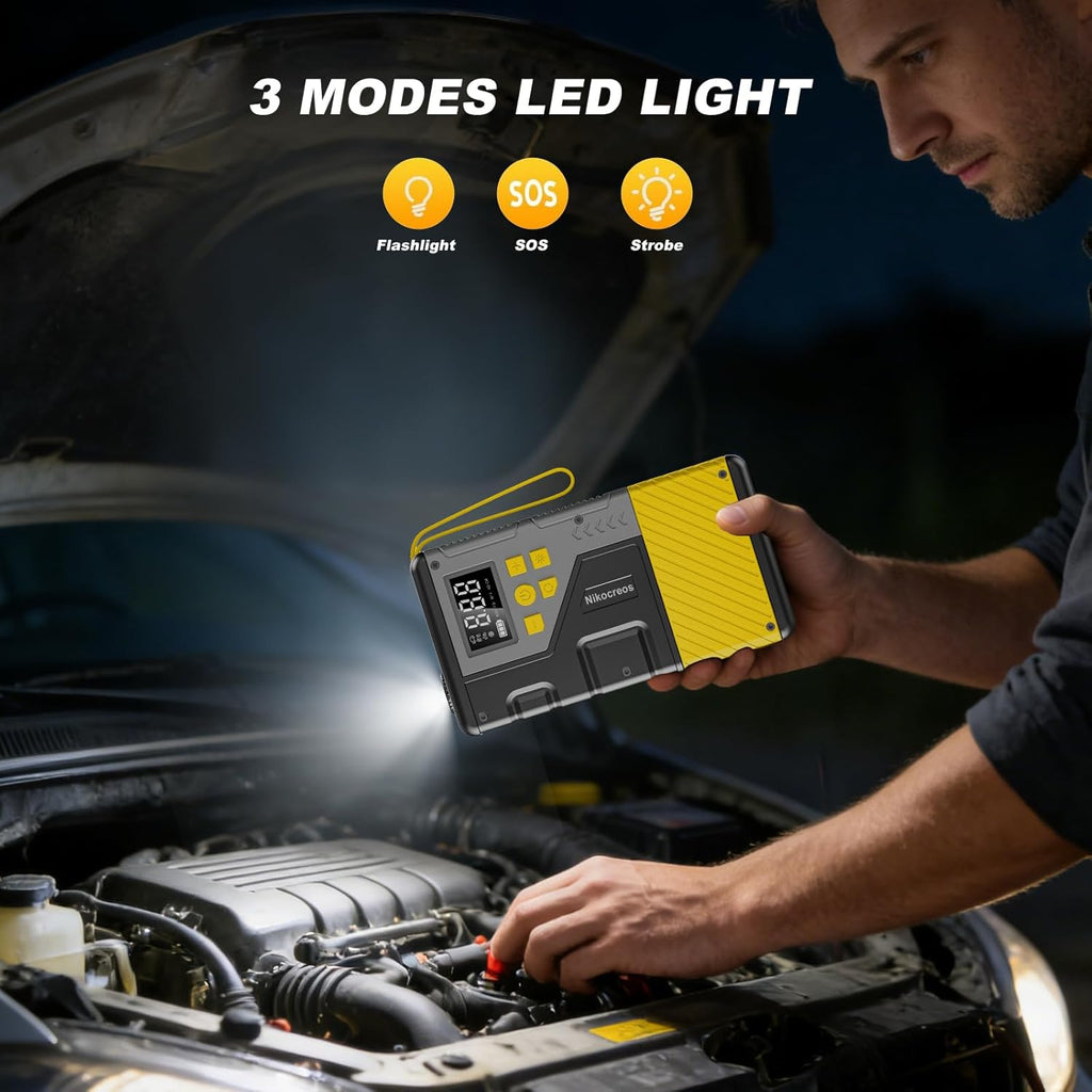 Portable Car Jump Starter with Air Compressor for Emergencies,3000A Peak and 150 PSI Max