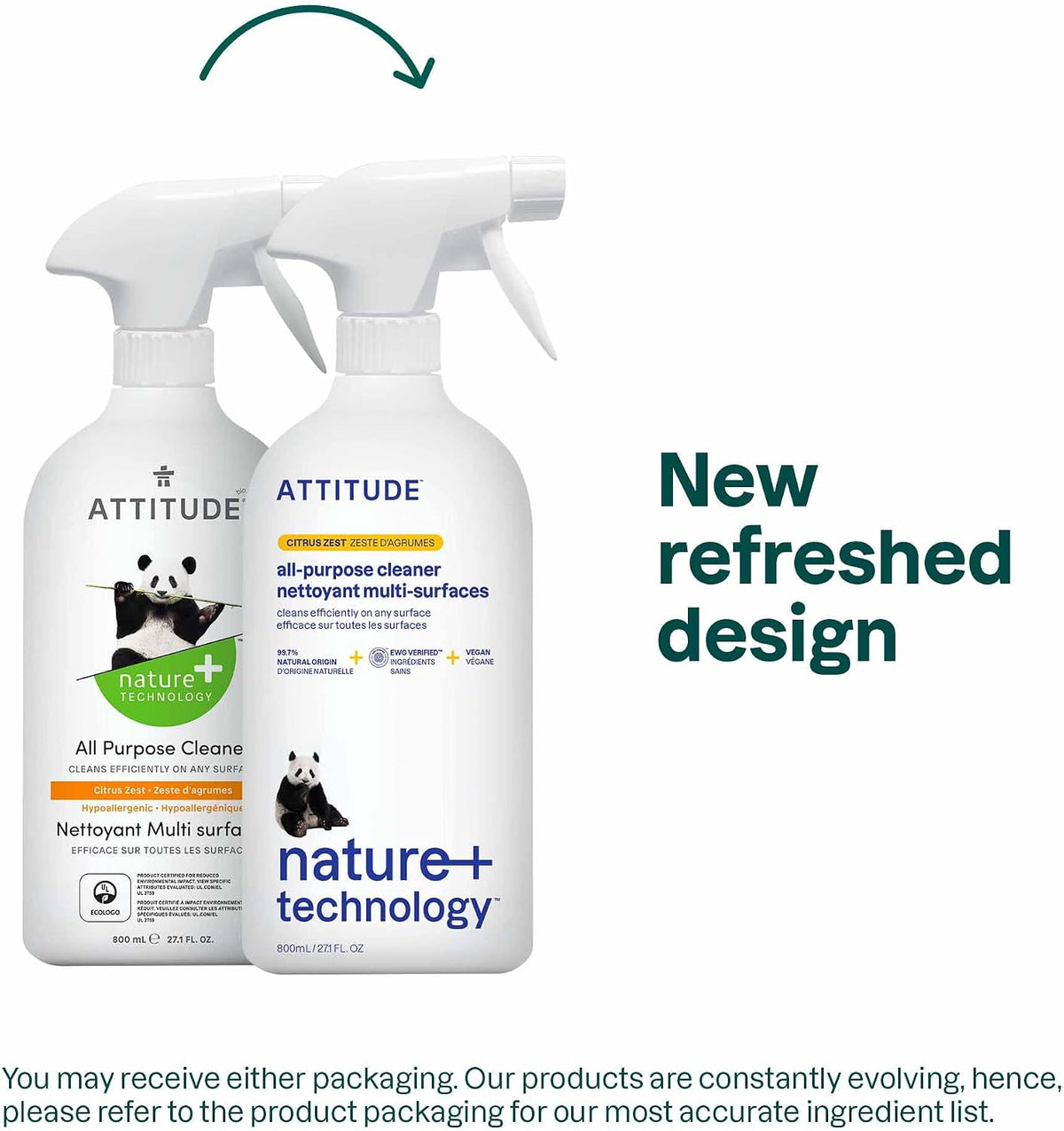 ATTITUDE All Purpose Cleaner Spray, EWG Verified, Citrus Zest, 27 fl oz