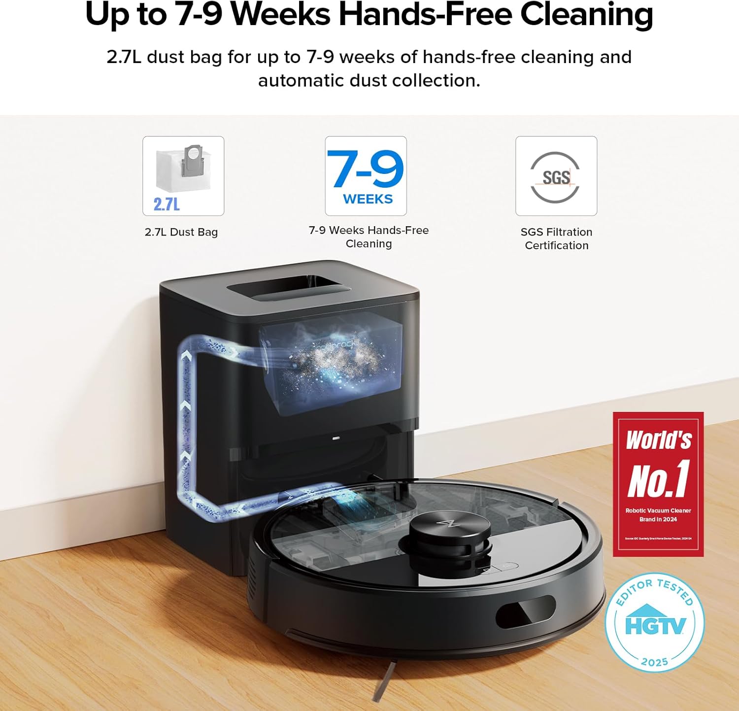 Q7 M5+ Robot Vacuum and Mop, Up to 7-9 Weeks Self-Empty, 10000Pa | Upgraded from Q5 Max+, Dual Anti-Tangle System for