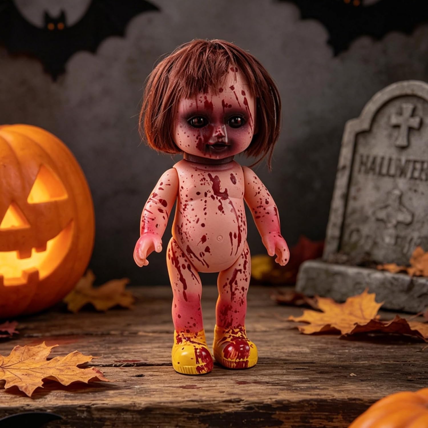 Halloween Creepy Doll Scary Zombie Haunted Doll Decoration PVC Ghost Statue Props for Indoor Outdoor Haunted House