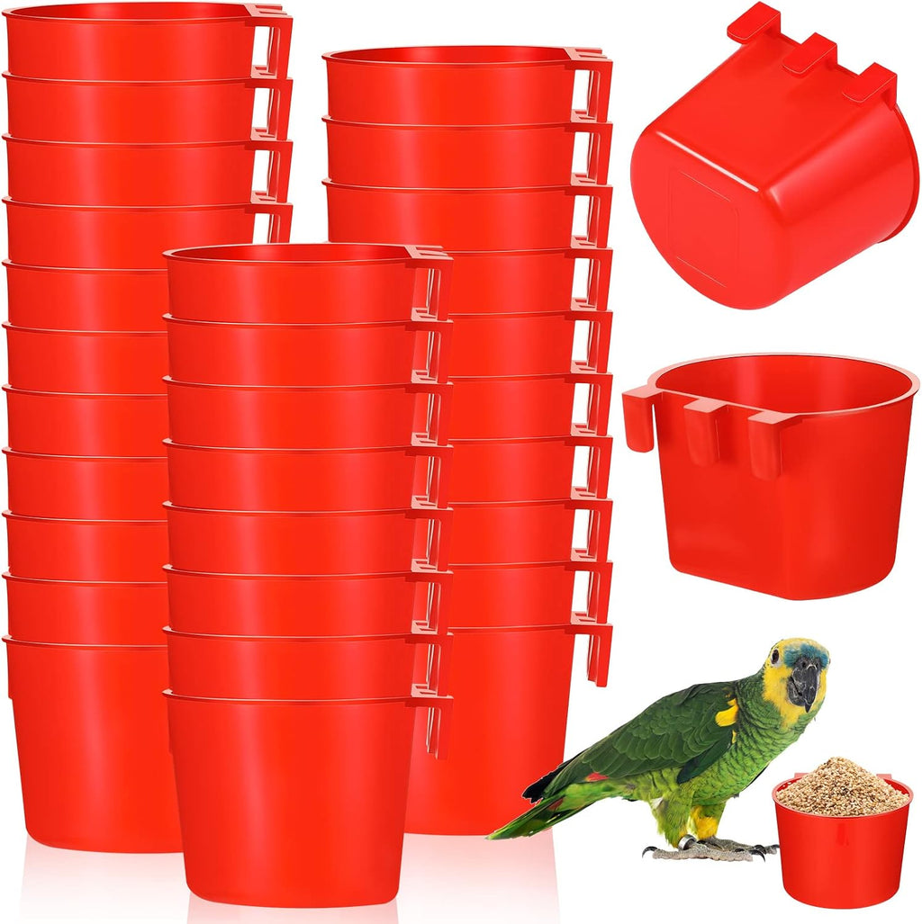 30 Pcs Seed Cups for Bird Cages, Hanging Plastic Cage Feeders