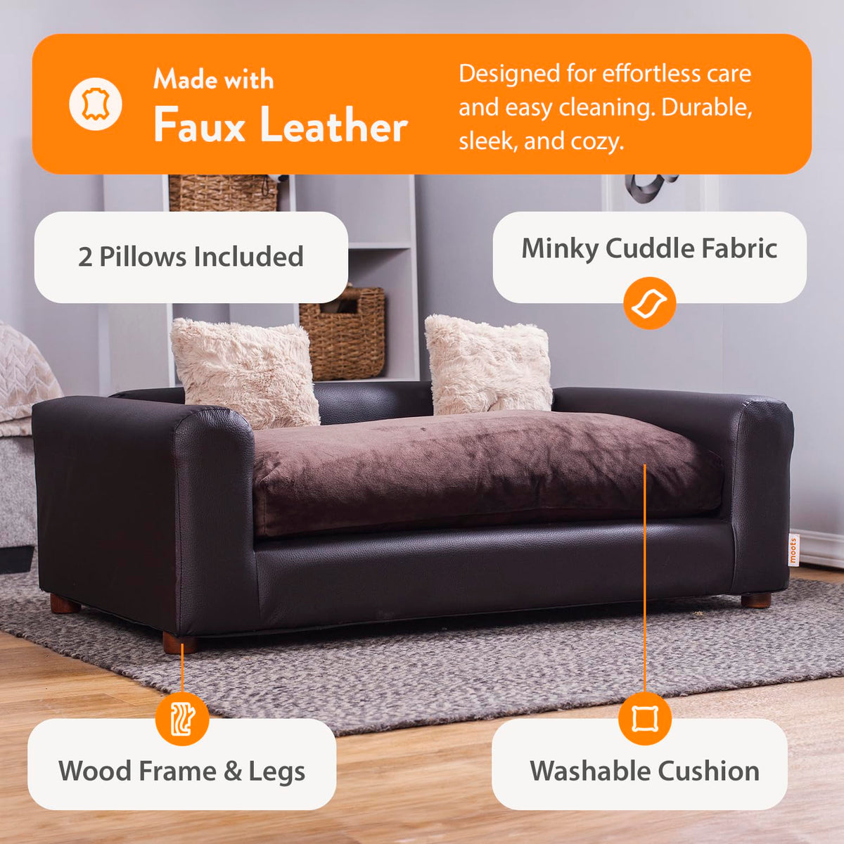 Premium Leatherette Pets Sofa, Espresso, Medium/Large