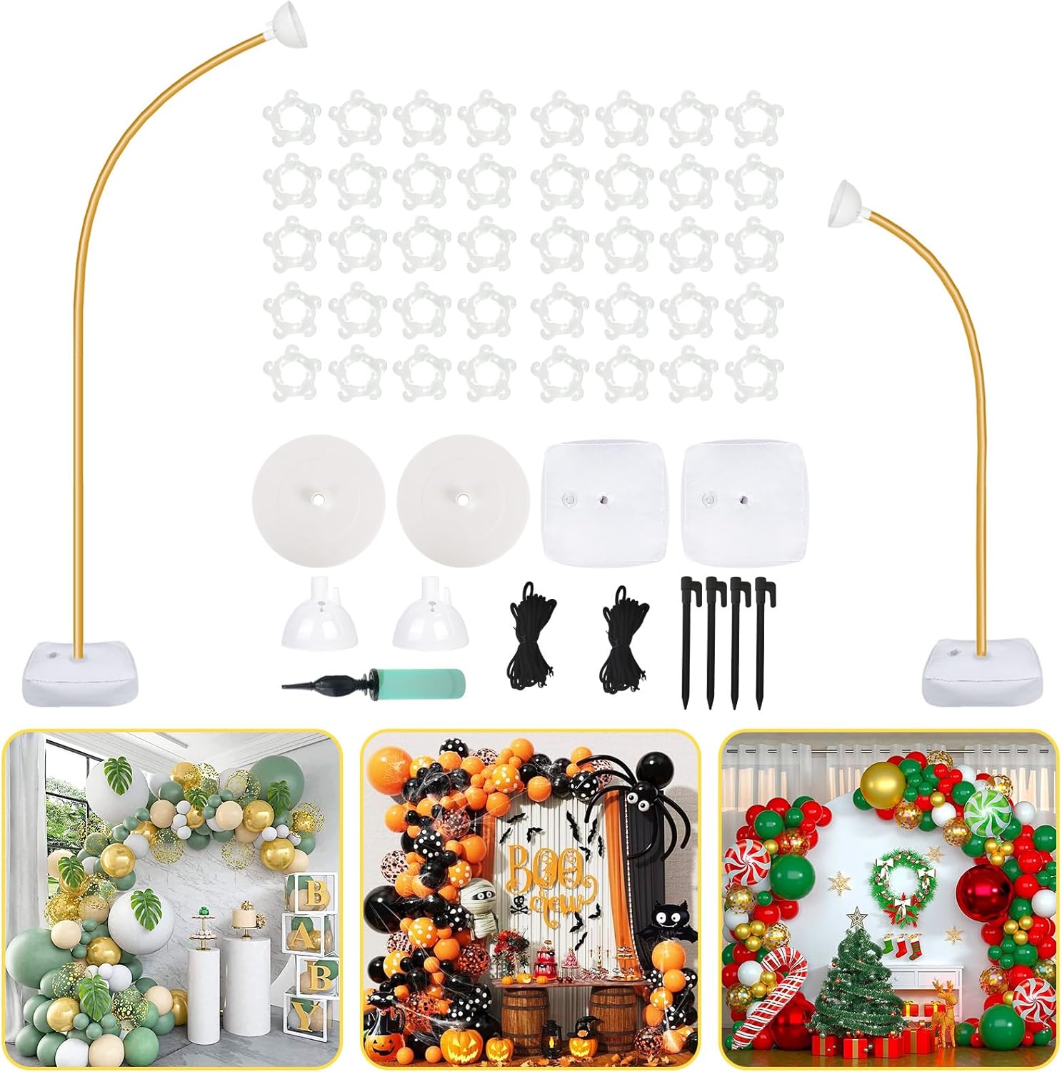 Balloon Arch Kit 9.35FT & 6FT, Free Bending Half Balloon Arch Stand with Base, Floor Gold Balloon Arch Frame Backdrop