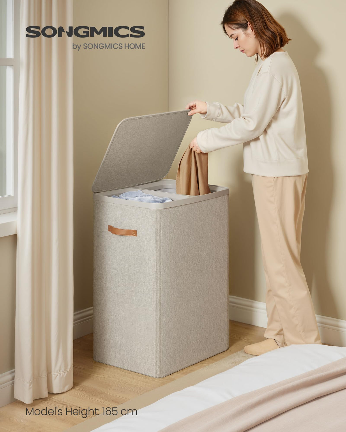 Laundry Basket, 170L Laundry Hamper with Lid, 2 Removable Bags