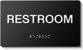 RESTROOM Signs with Raised Text & Grade 2 Braille, Matte Black Finish Easy Install with Double-Sided Tape, ADA