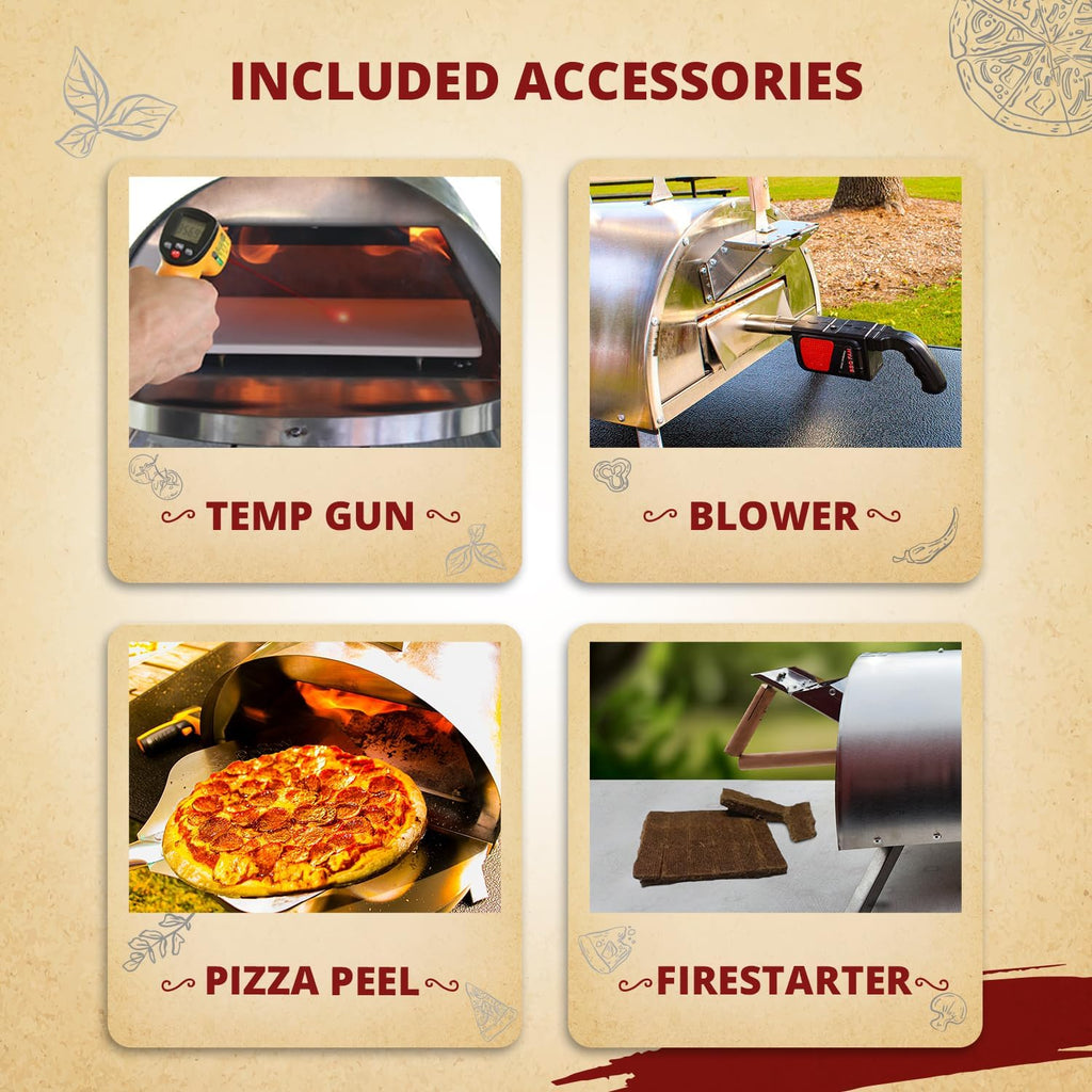 Portable Wood-Fired Pizza Oven Kit, 800°F, 13" Stone