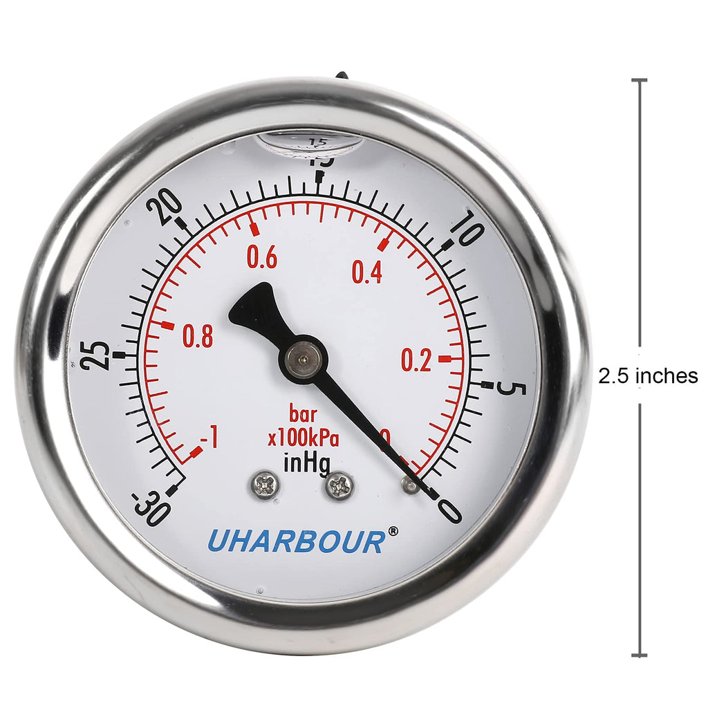UHARBOUR Glycerin Vacuum Pressure Gauge, 2-1/2" Dial 1/4" NPT Back