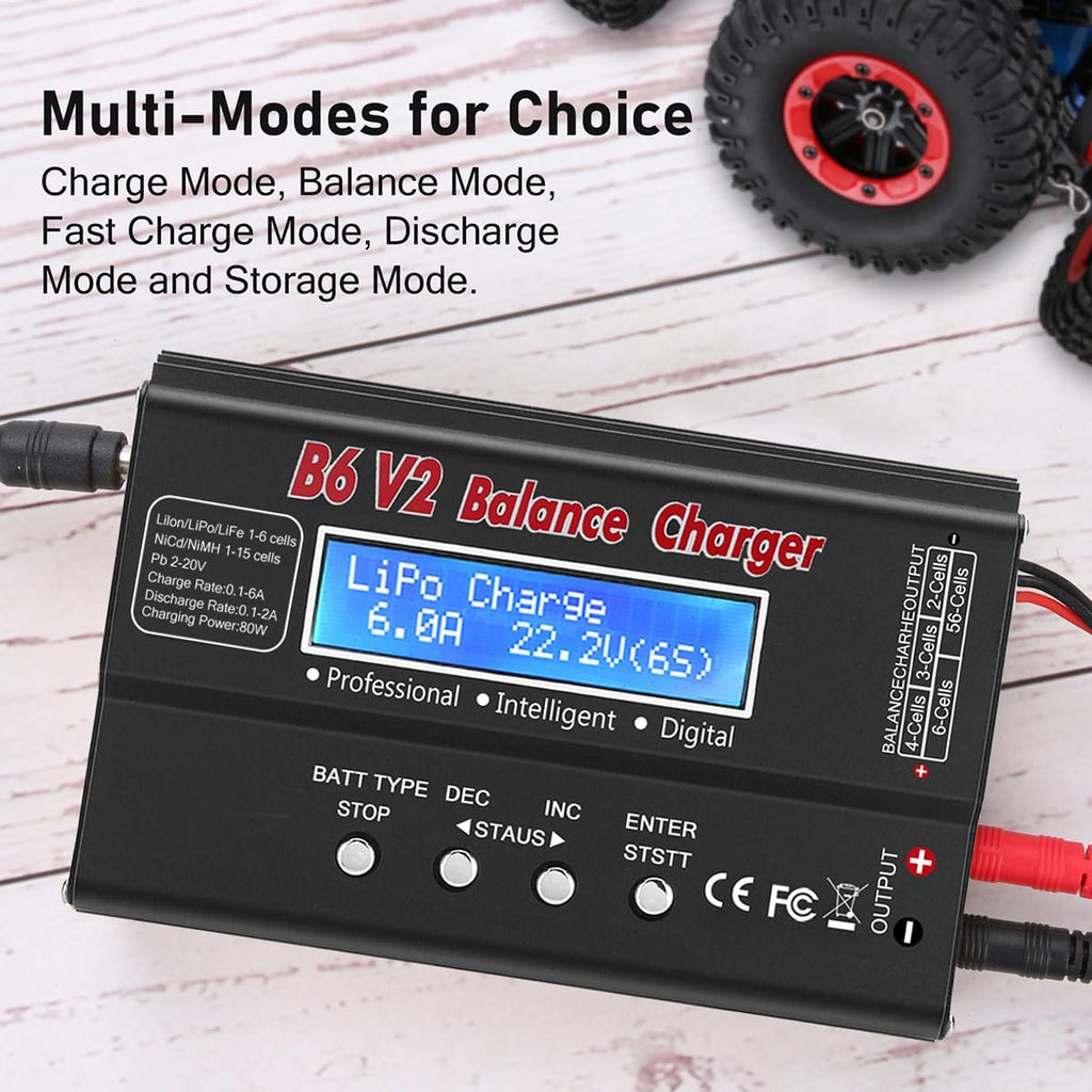 LiPo Battery Charger, 80W 6A Balance Fast Battery Charger for RC Toy Model | Battery Charger Discharger for 1S-6S