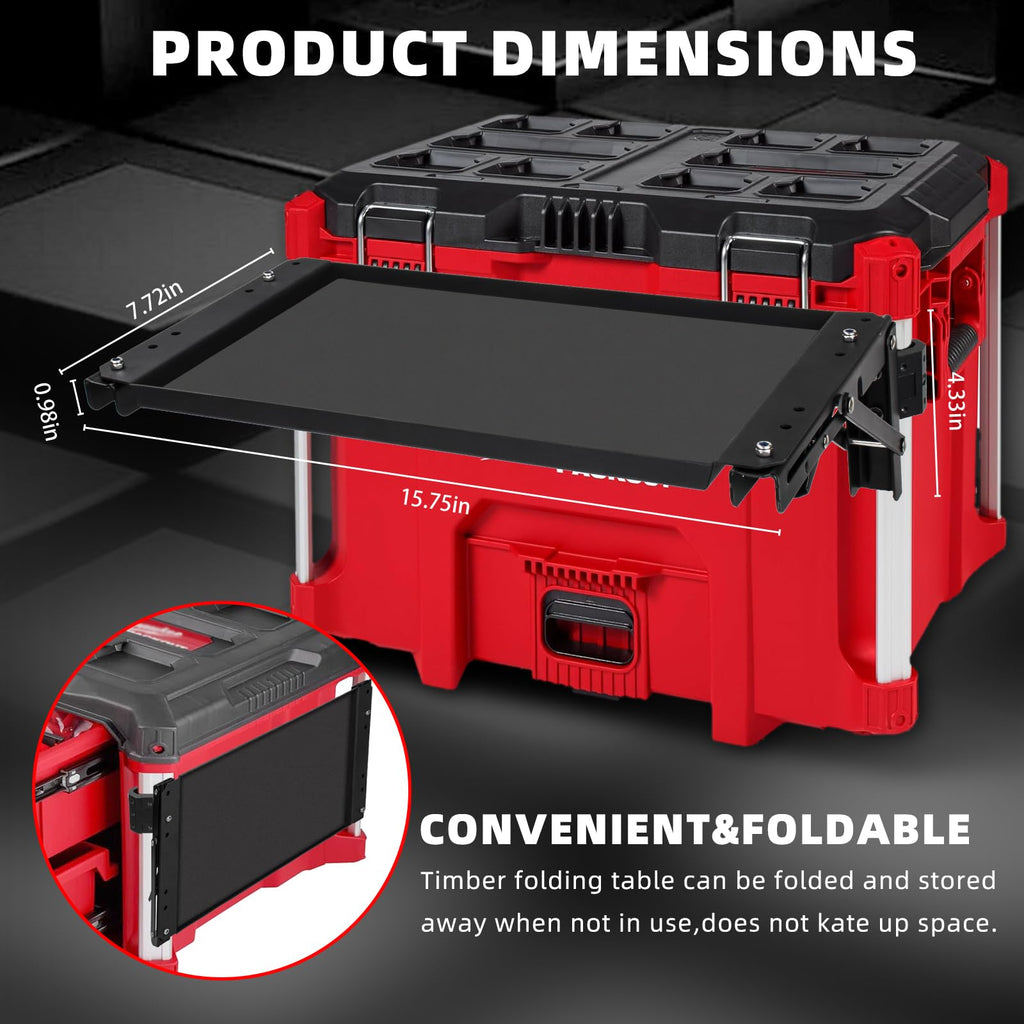 Folding Packout Mount Compatible with Milwaukee Packout Toolbox, Heavy Duty Foldable Work Table for Side Storage of