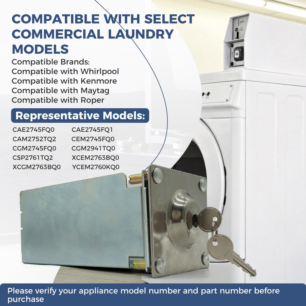 W11190039 Coin Box Lock Assembly with 2 Keys for Whirlpool Commercial
