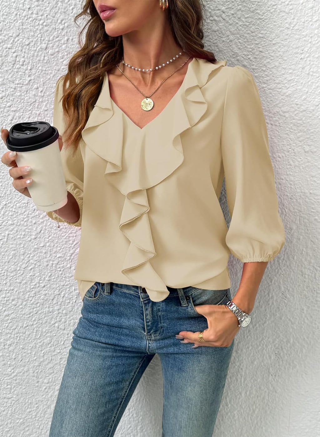 Womens Blouses Dressy Casual 3/4 Length Sleeve Work Shirts Business Casual Tops Spring Outfits for Women 2026