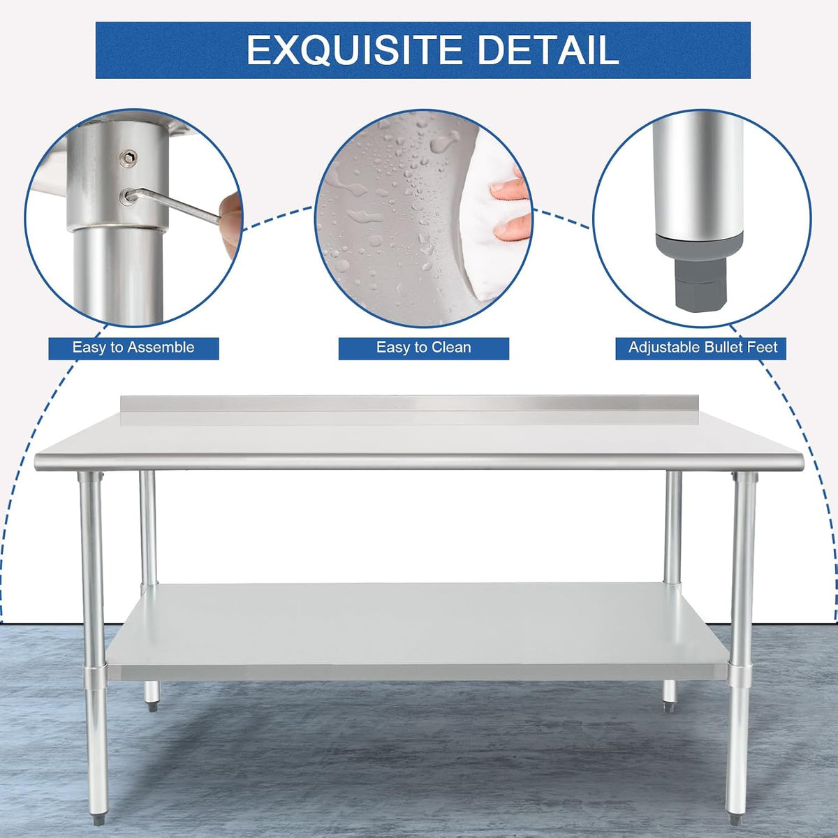 HARDURA Stainless Steel Prep & Work Table 30 x 72 Inches Backsplash