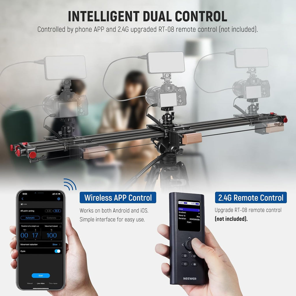 47.2"/120cm Motorized Camera Slider, App Wireless Control DSLR Carbon Fiber Dolly Rail Slider with 4400mAh F750