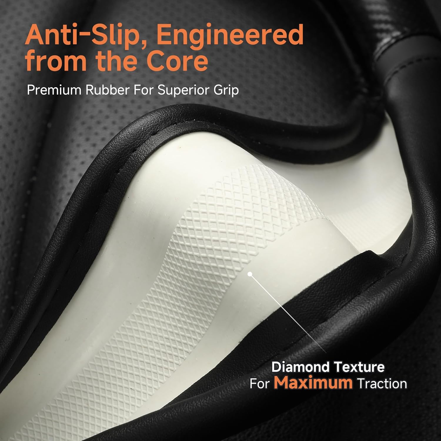 Carbon Fiber Leather Steering Wheel Cover with Anti-Slip Grip, 3D Textured Design, 14.5-15 Inch Car Steering Wheel