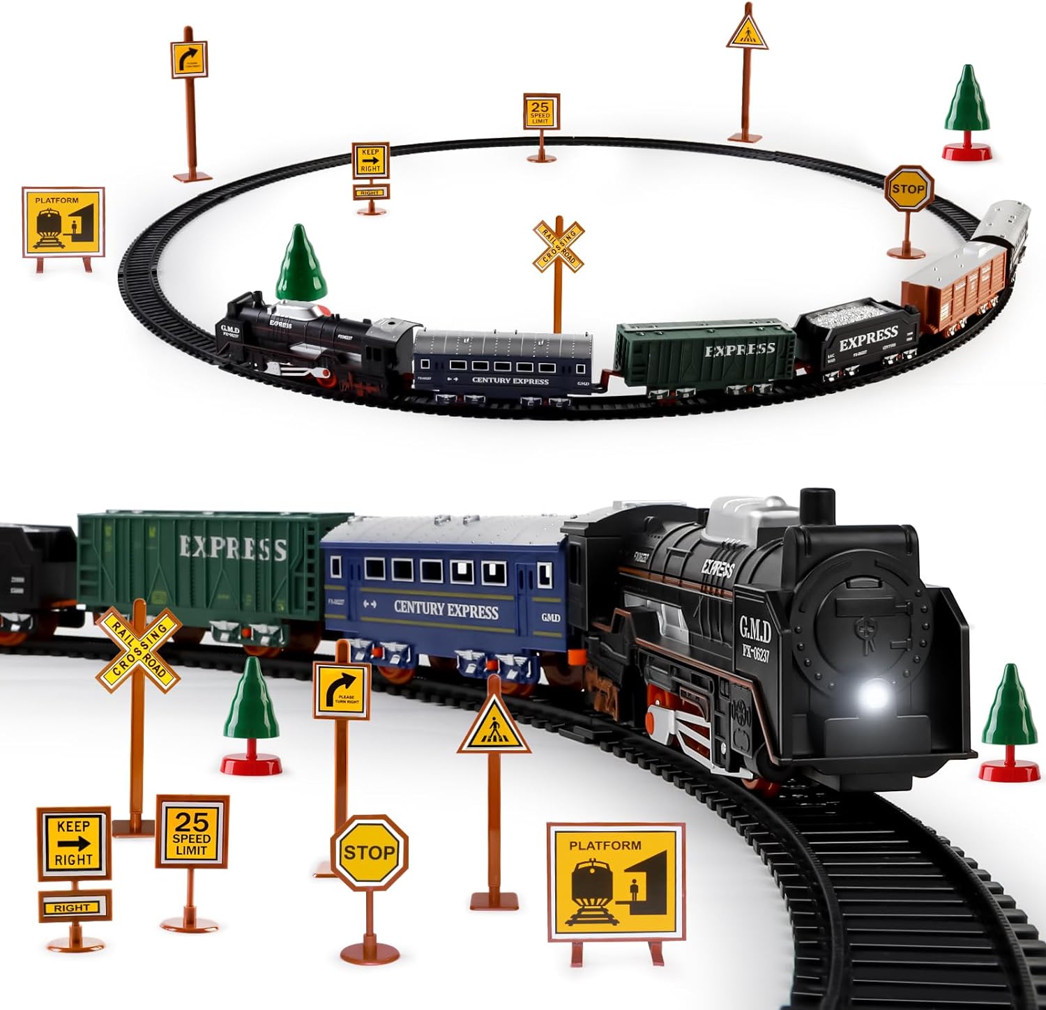 Electric Train Set Train Tracks with Light for Kids Train Railway | Cargo Cars and Long Track for Kids 3-12 with