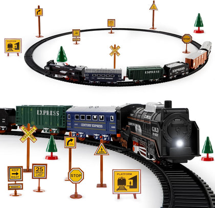 Electric Train Set Train Tracks with Light for Kids Train Railway | Cargo Cars and Long Track for Kids 3-12 with