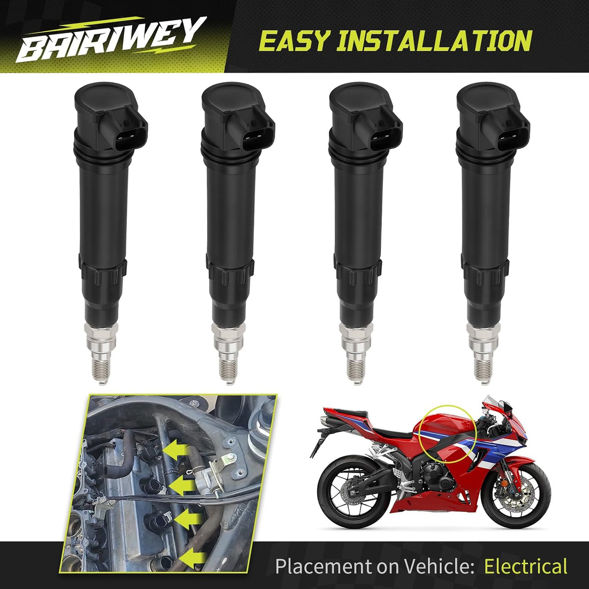 4Pcs Ignition Stick Coils with Iridium Spark Plug for Honda CBR600RR
