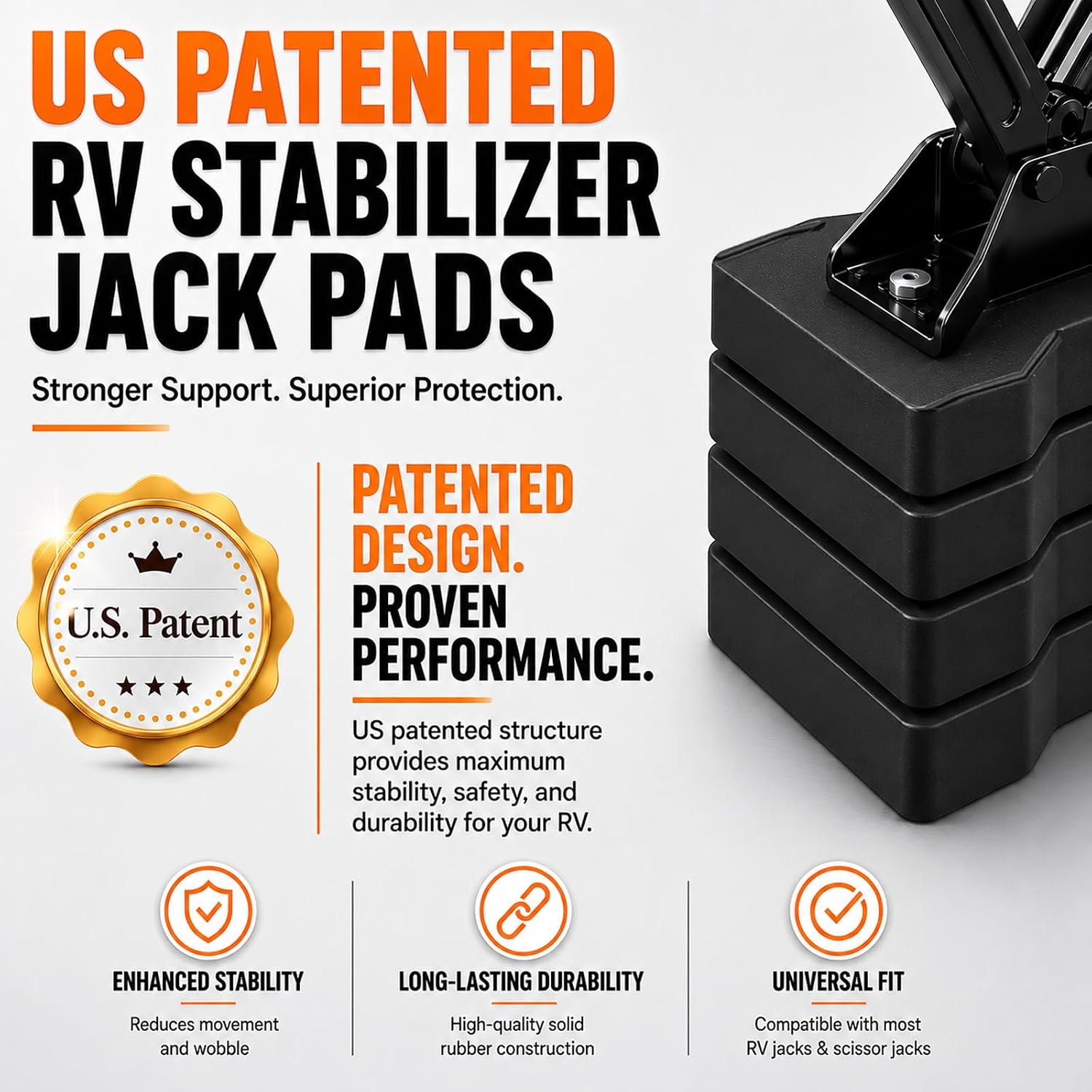 RV Stabilizer Jack Pads 4 Pack, Heavy Duty Solid Rubber Scissor Jack Leveling Blocks, RV Jack Foot Protection Pads