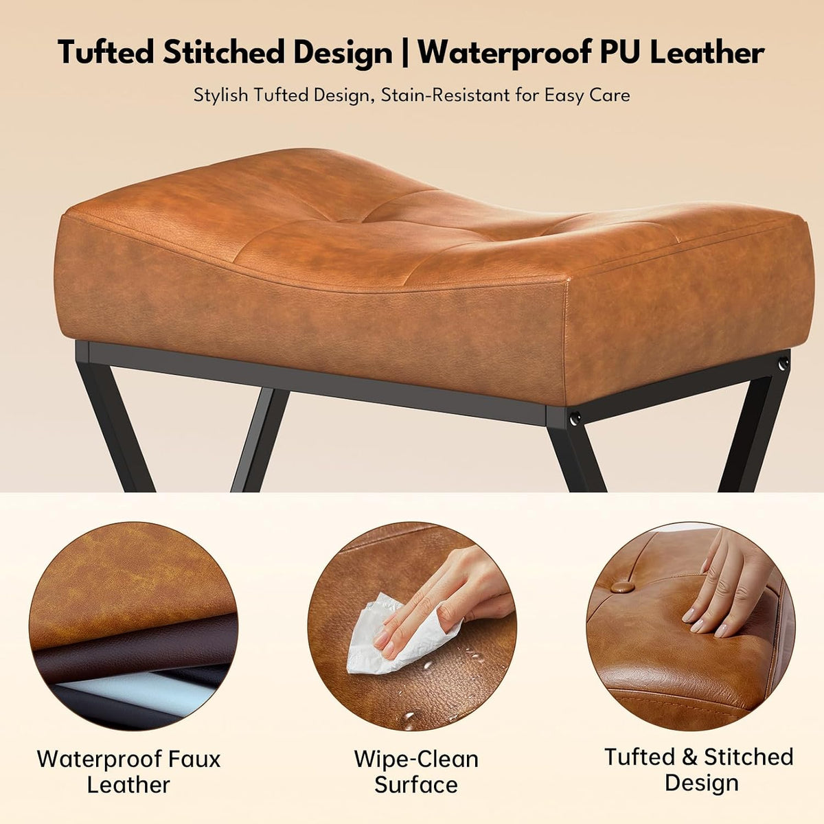 Counter Height Bar Stools, 26" Saddle Barstools with Footrest, 1 Pack Brown