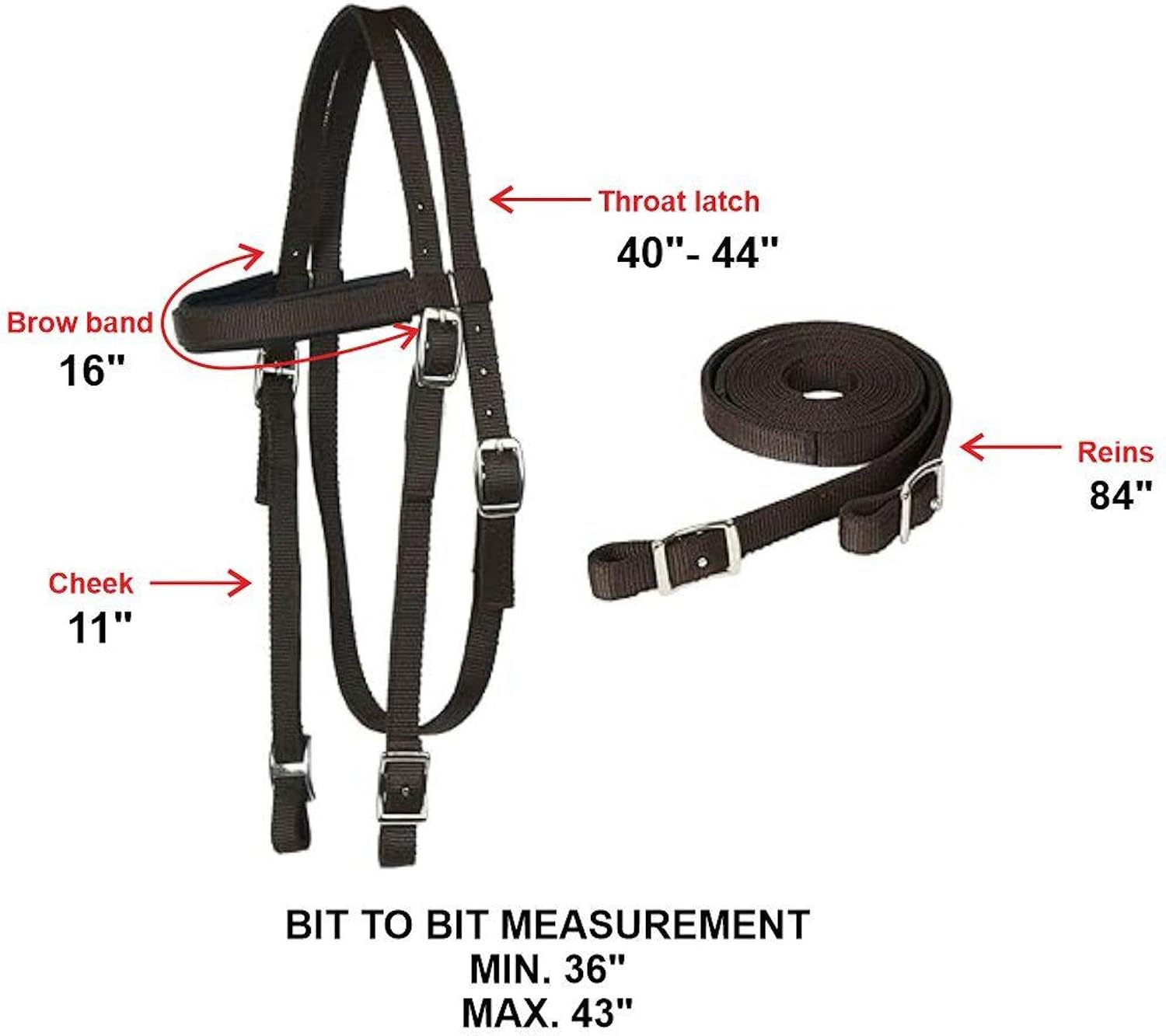 Nylon Padded Equestrian Browband Headstall, Reins & BreastCollar Set for Horse- Full