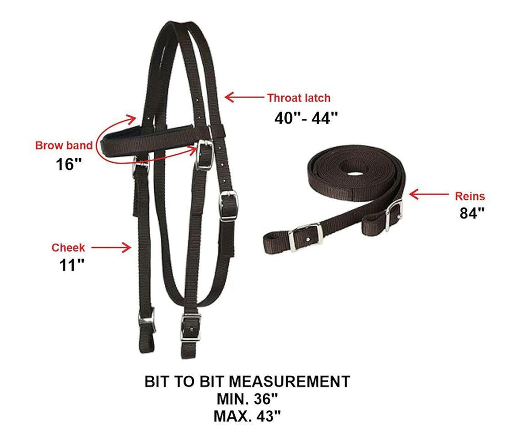 Horse Headstall with Reins, Nylon Padded Browband, Multiple Colors (Black, Full)
