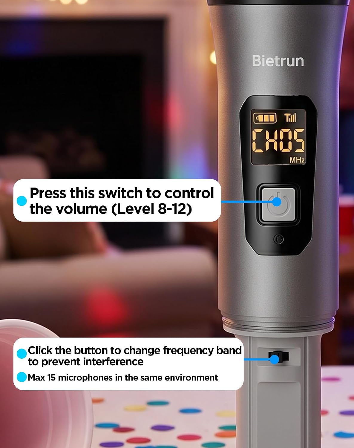 UHF Wireless Microphone with 1/4'' Plug Rechargeable Receiver, 160 Feet, Professional Metal Dual Handheld Cordless