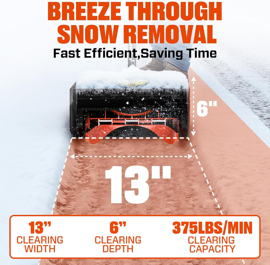 Cordless Snow Shovel, 40V | 13-Inch | 6-Inch | 8000mAh Snow Blower | 20FT Max Throw Distance, Plows 375lbs/Min, with