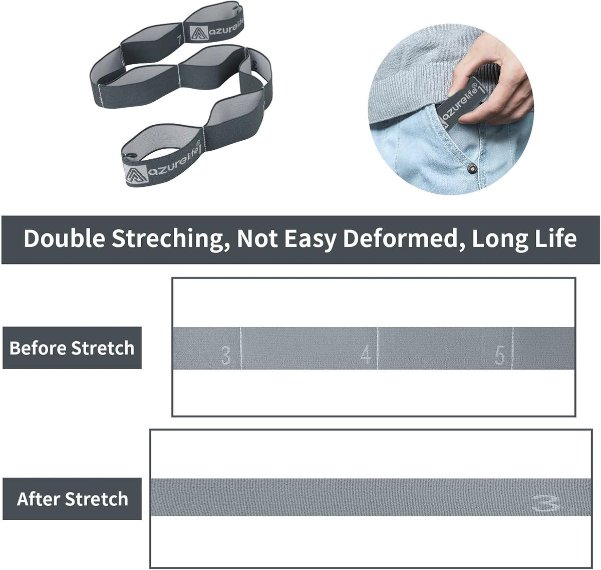 Elastic Yoga Stretching Strap, Multi-Loop Stretch Strap for Physical Therapy, Pilates, Yoga, Dance & Gymnastics