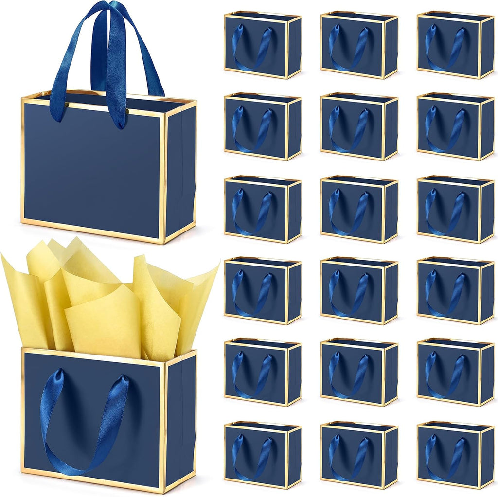 50 Pcs Metallic Paper Small Gift Bags with Handles & Tissue Paper