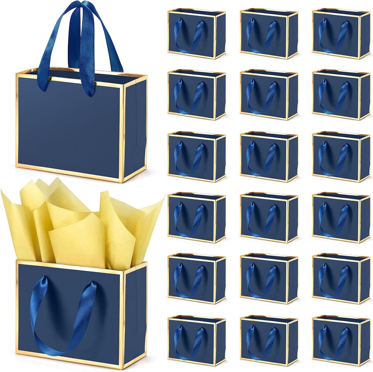 50 Pcs Metallic Paper Small Gift Bags with Handles & Tissue Paper