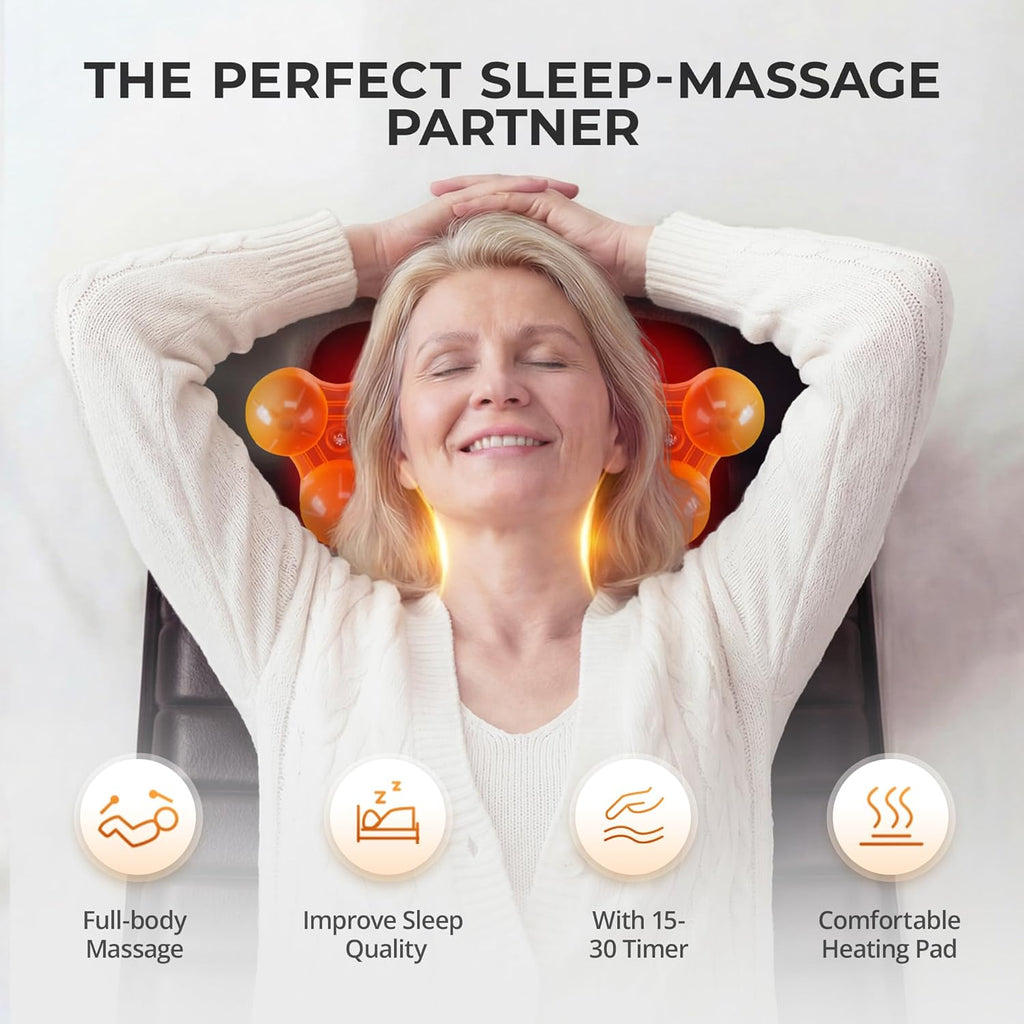 Shiatsu Full Body Massage Mat with Heat, Detachable Massager Pad, 10 Vibrating Motors, Deep Tissue Pain Relief for