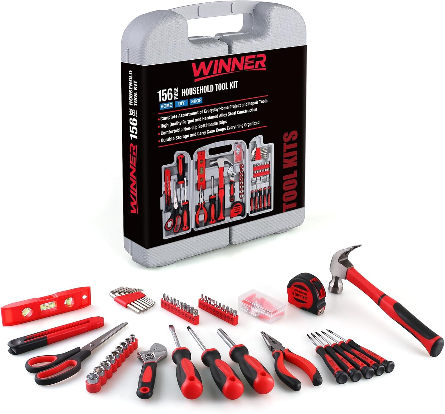 156-Piece Delicate All-Purpose Home Tool Kit in Foldable Toolbox, Unisex | Complete and Essential Hand Tools Set for