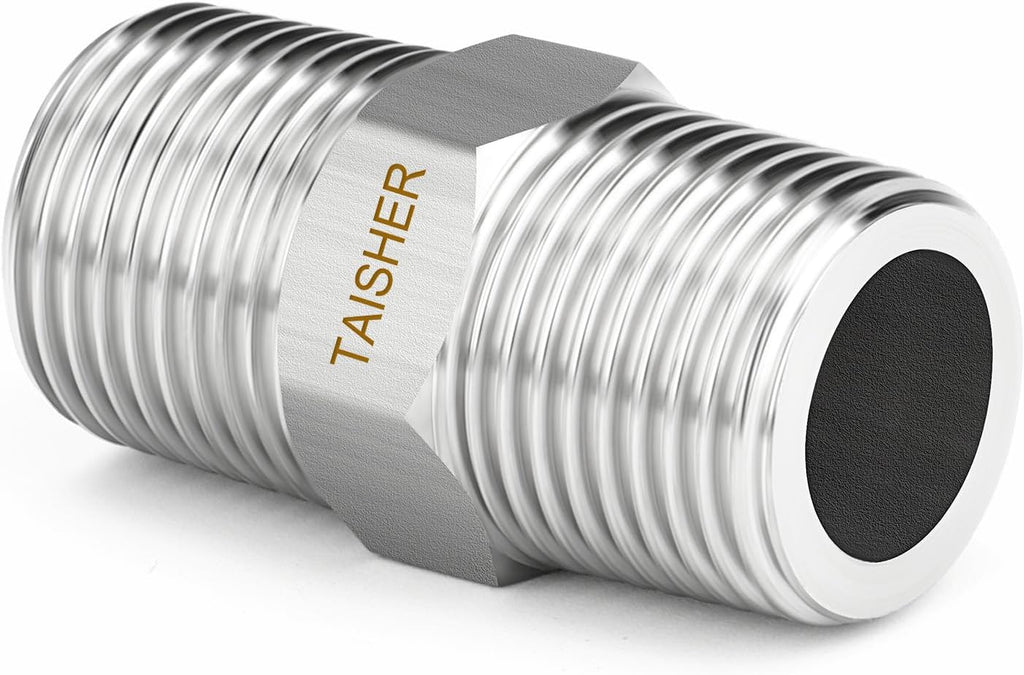 TAISHER 5PCS 304 SS New Hex Nipple,1/4" NPT Male, Pipe Adapter Fitting