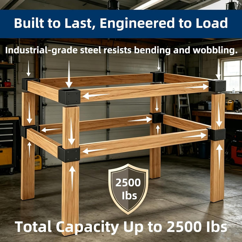 Heavy Duty Workbench Bracket Kit, 4 Pcs 3-Way Right Angle Steel | Sturdy hardware solution for building a custom