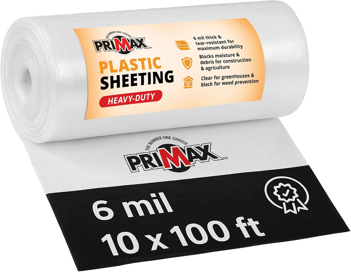 Opaque 6 Mil Plastic Sheeting Roll 10' x 100' Heavy Duty | Waterproof Design, UV Resistant, Suitable for Greenhouse