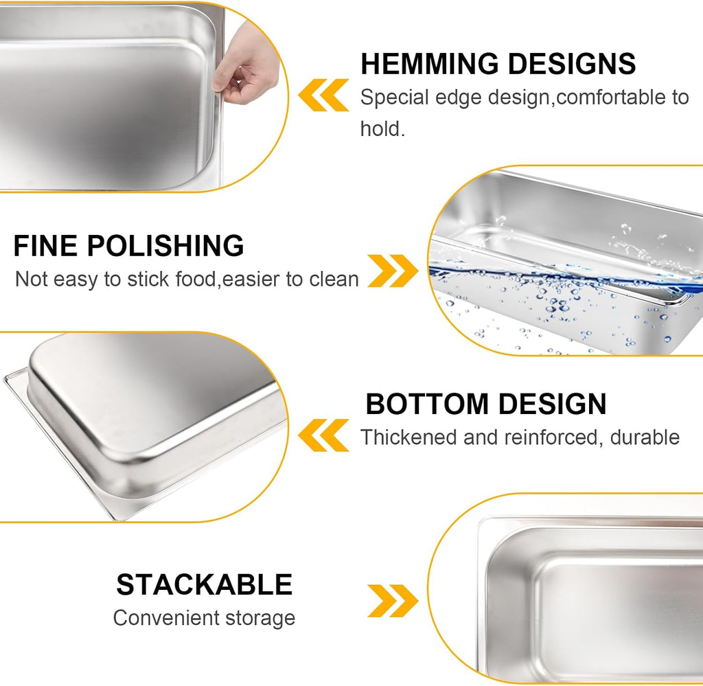 2 Pack Hotel Pans,1/1 Size 4" Deep