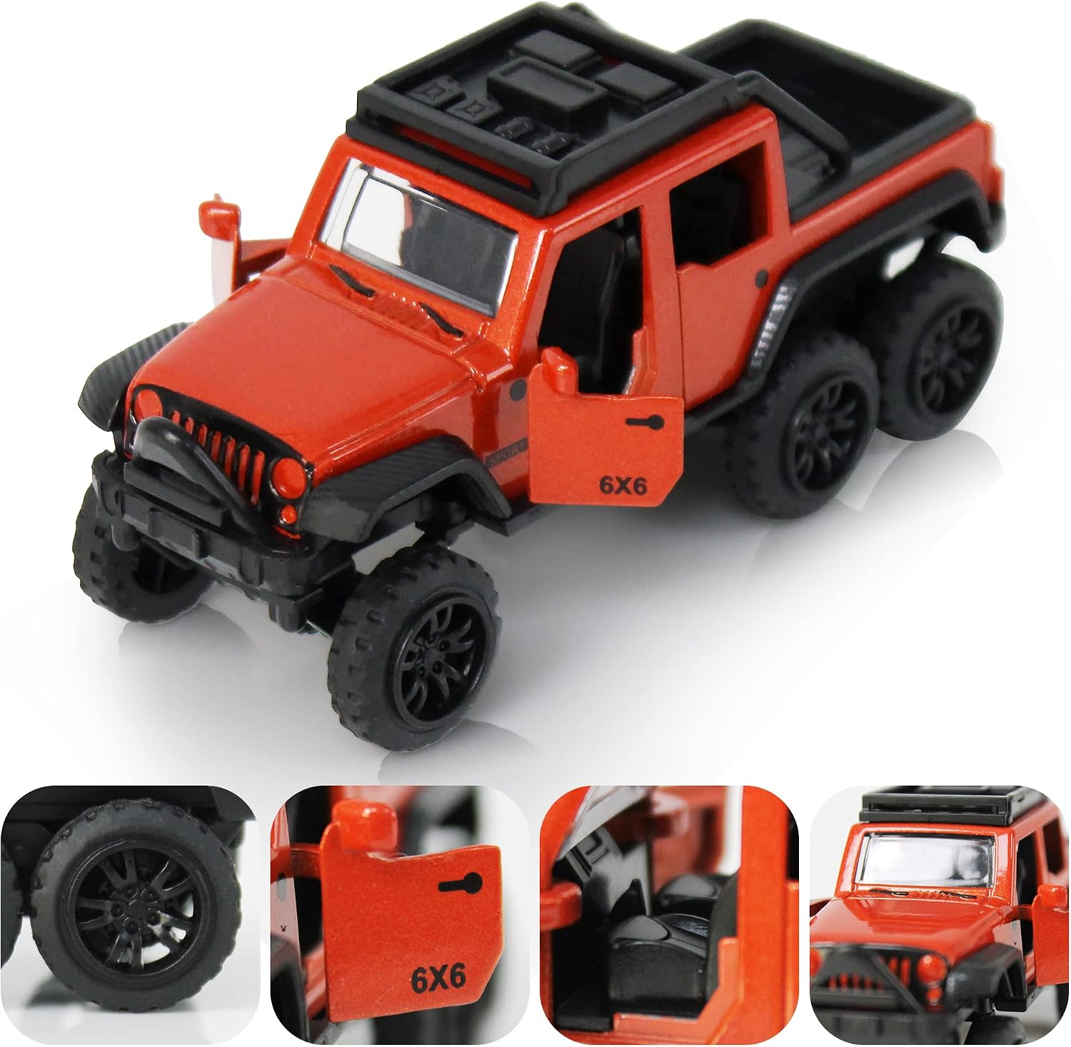 Pickup Trucks Open Door Die Cast Metal Toy Cars Pull Back Car 4 Pack | 1/64 Scale, Off-Road Trucks, Moving Parts