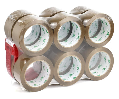 Brown Packing Tape Refills, Heavy Duty 12Rolls with 1 Dispenser for Packaging, Shipping and Moving, 2.4Mil 1.88 Inch