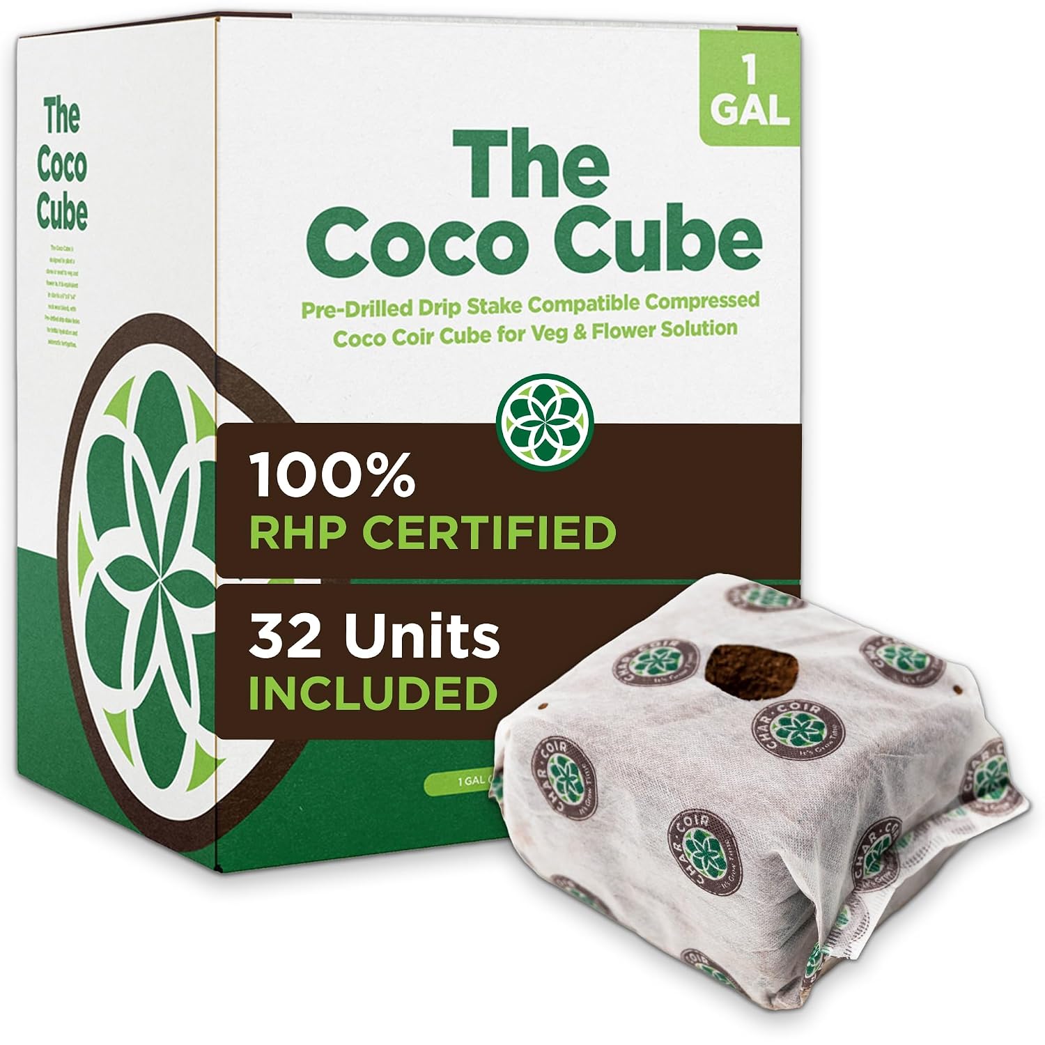 Coco Cube, 100% RHP Certified Coco Coir in Aerated Fabric Bag for Seed or Clone, Buffered, pH Stable, Low EC, Triple