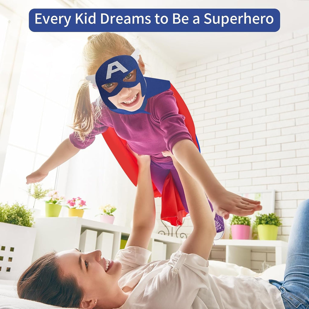 Superhero Capes for Kids, Hero Caps and Masks for 4-12 Year Old Boys Girls | 4 Pack Cartoon Dress Up for Holiday