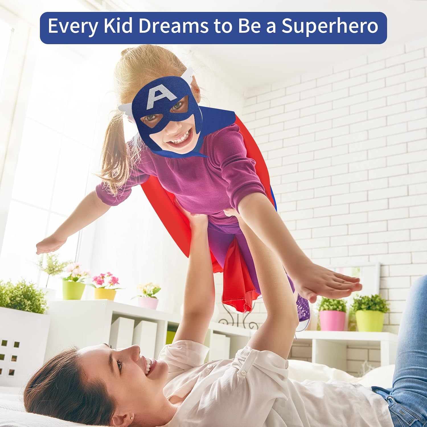 Superhero Capes for Kids, Hero Caps and Masks for 4-12 Year Old Boys Girls | 4 Pack Cartoon Dress Up for Holiday