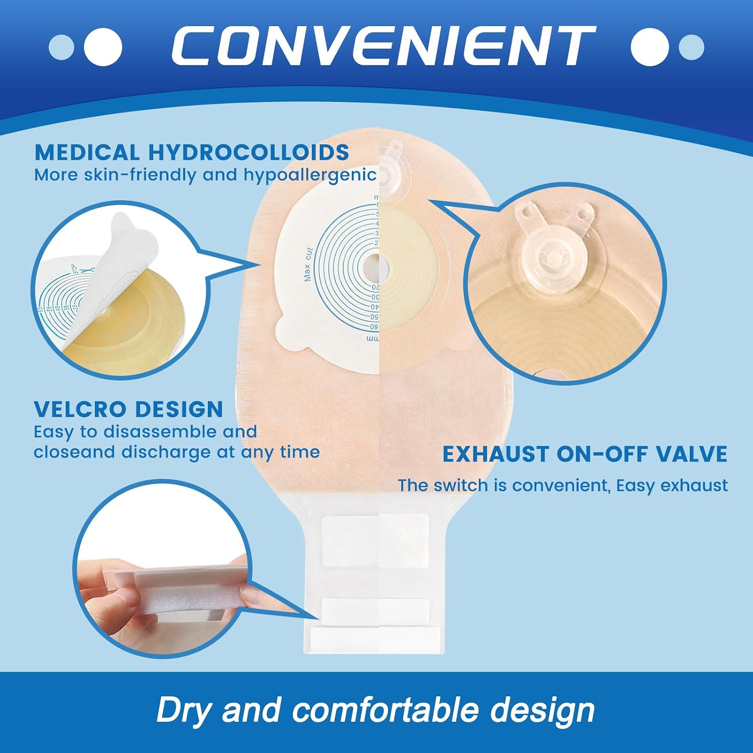 One Piece Colostomy Bags,20-65mm Cut-to-Fit,A001-4(20PCS)