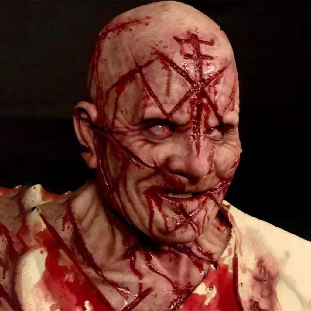 Halloween Scary Demon Latex Mask with Bloody Scars, Realistic Bald Head Horror Costume for Adults, Cosplay Parties
