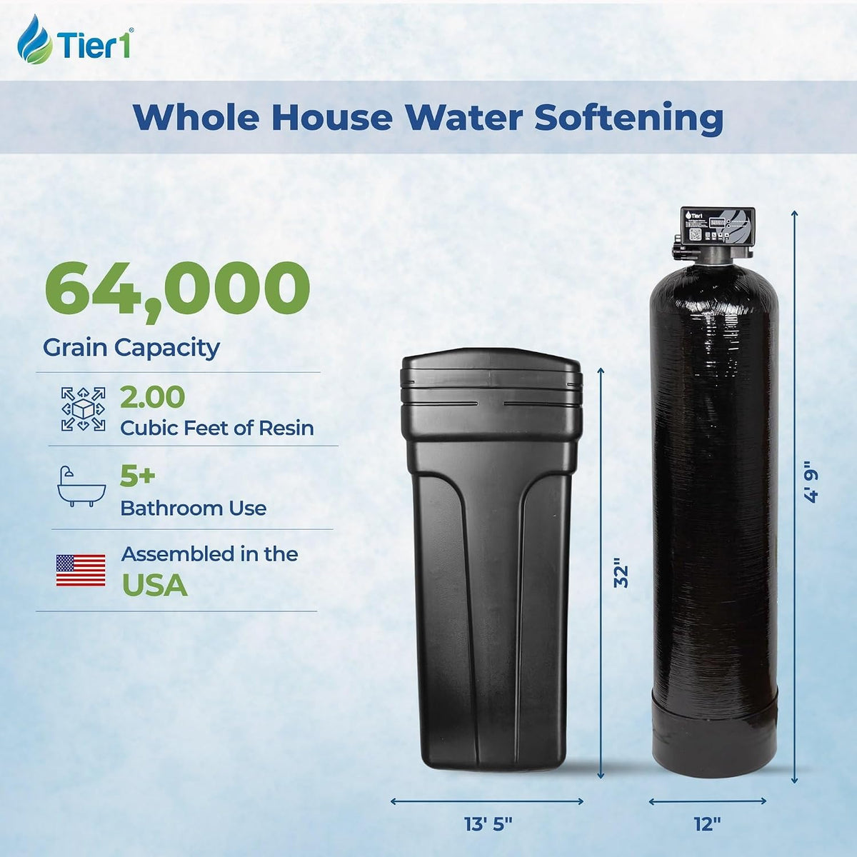 64,000 Grain Water Softener System for 5-6 Bathroom Homes