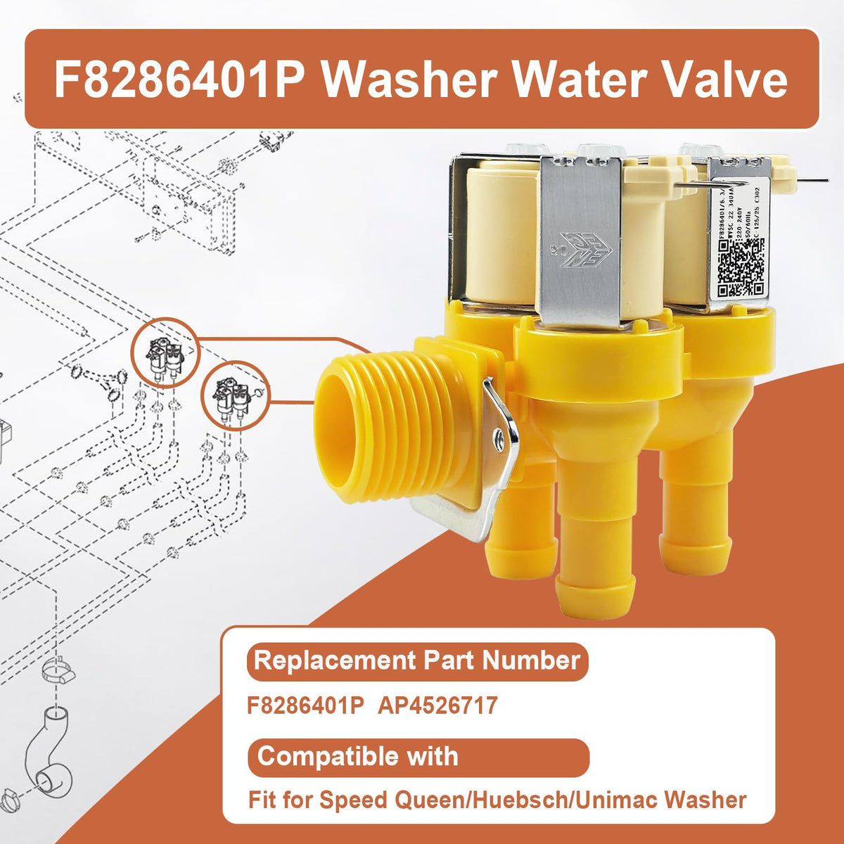 F8286401P Washer Water Valve Compatible with Speed Queen Huebsch Unimac