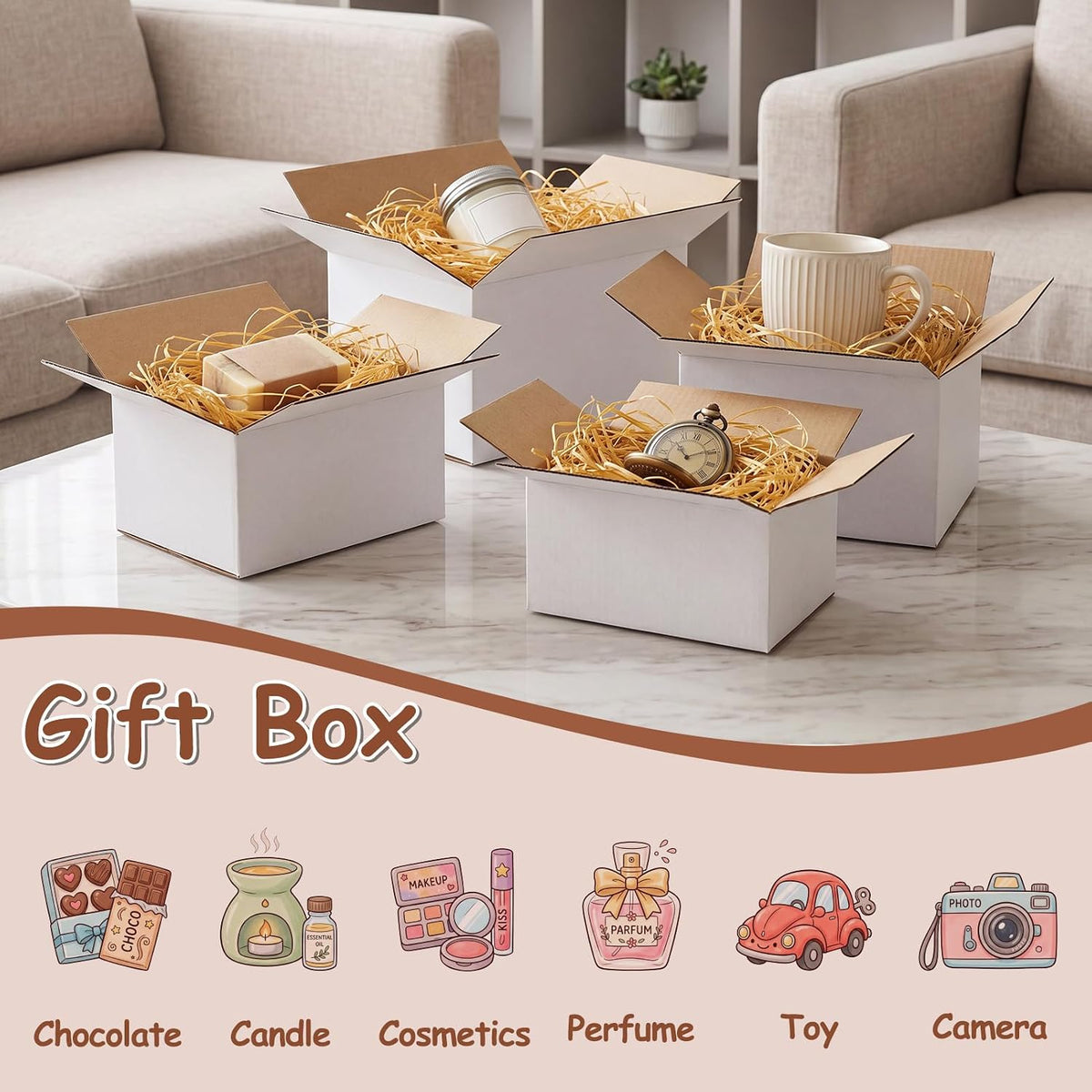 40 Pack White Assorted Shipping Boxes, 11x6x6, 10x7x5, 9x6x4, 8x6x4