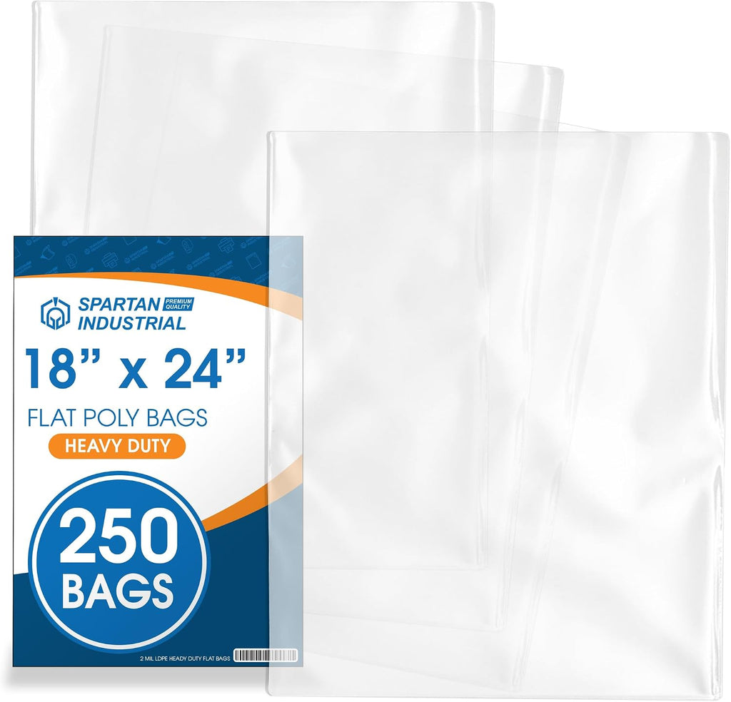 18" X 24" Open-End Flat Clear Poly Bags (250 Count) - 2 Mil