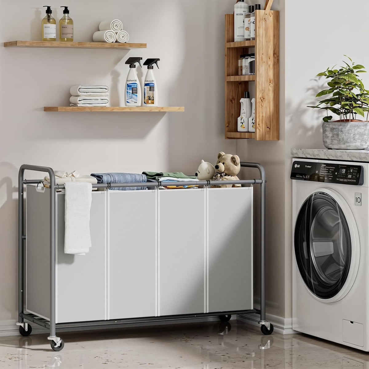 Laundry Hamper Sorter Cart, 4-Section Organizer with Lockable Wheels