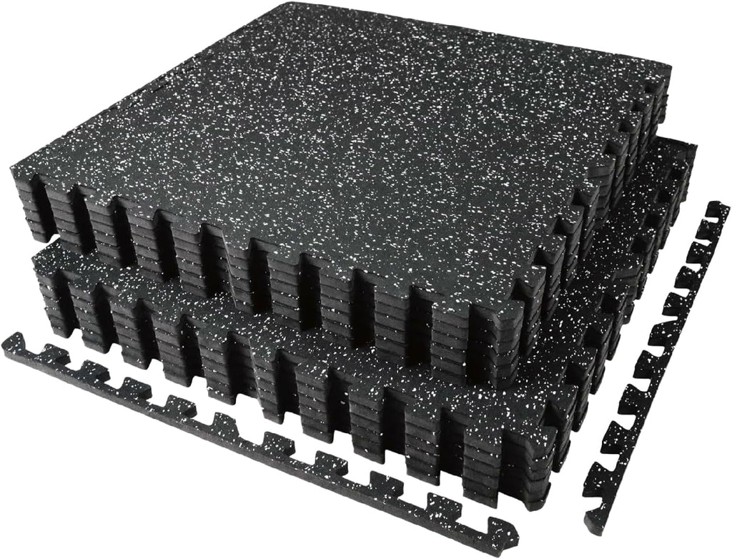 0.56in Thick 48 Sq Ft Exercise Equipment Mats, 12 Tiles Upgraded Rubber Top with High Density EVA Foam, Large